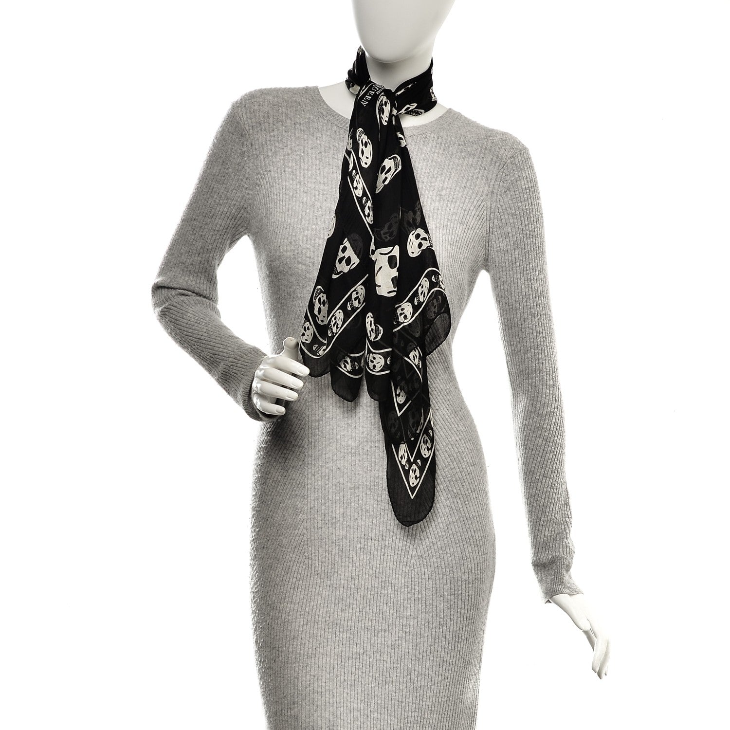 Alexander McQueen Silk Chiffon Skull Scarf Black Ivory 2 of 6