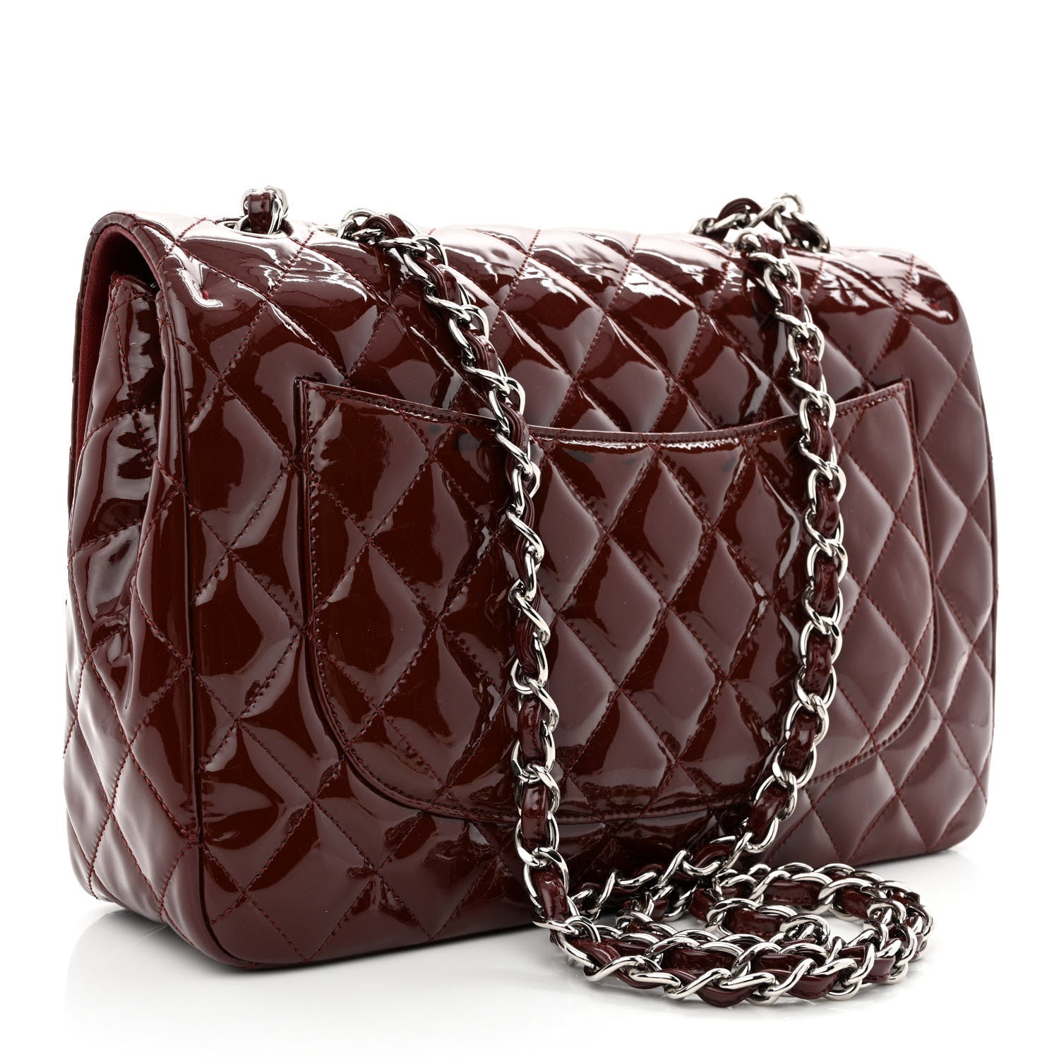 Chanel Patent Quilted Jumbo Single Flap Dark Red 3 of 11