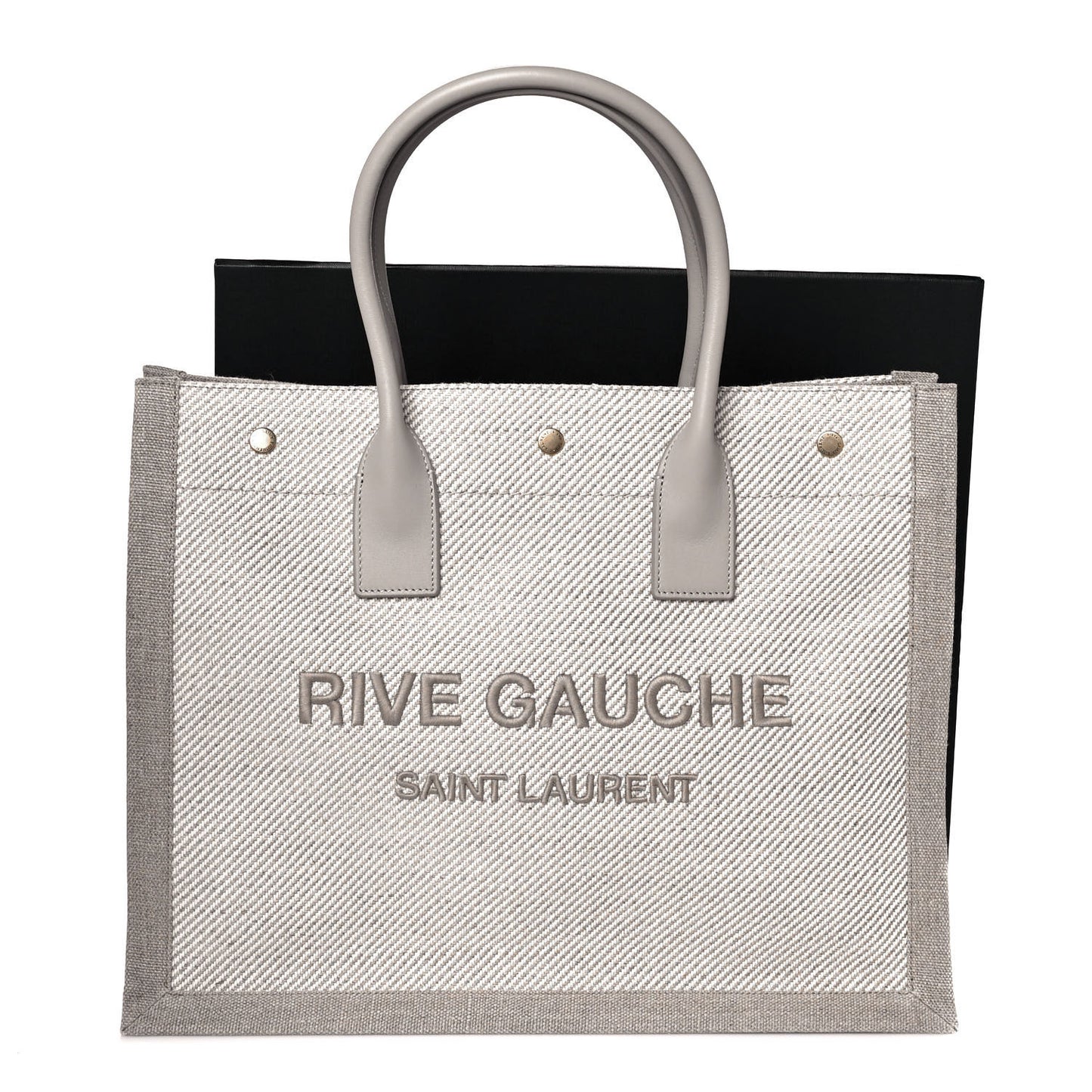 Linen Calfskin Small Rive Gauche Tote Beige Sea Salt