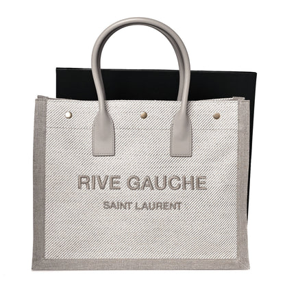 Saint Laurent Linen Calfskin Small Rive Gauche Tote Beige Sea Salt 9 of 9