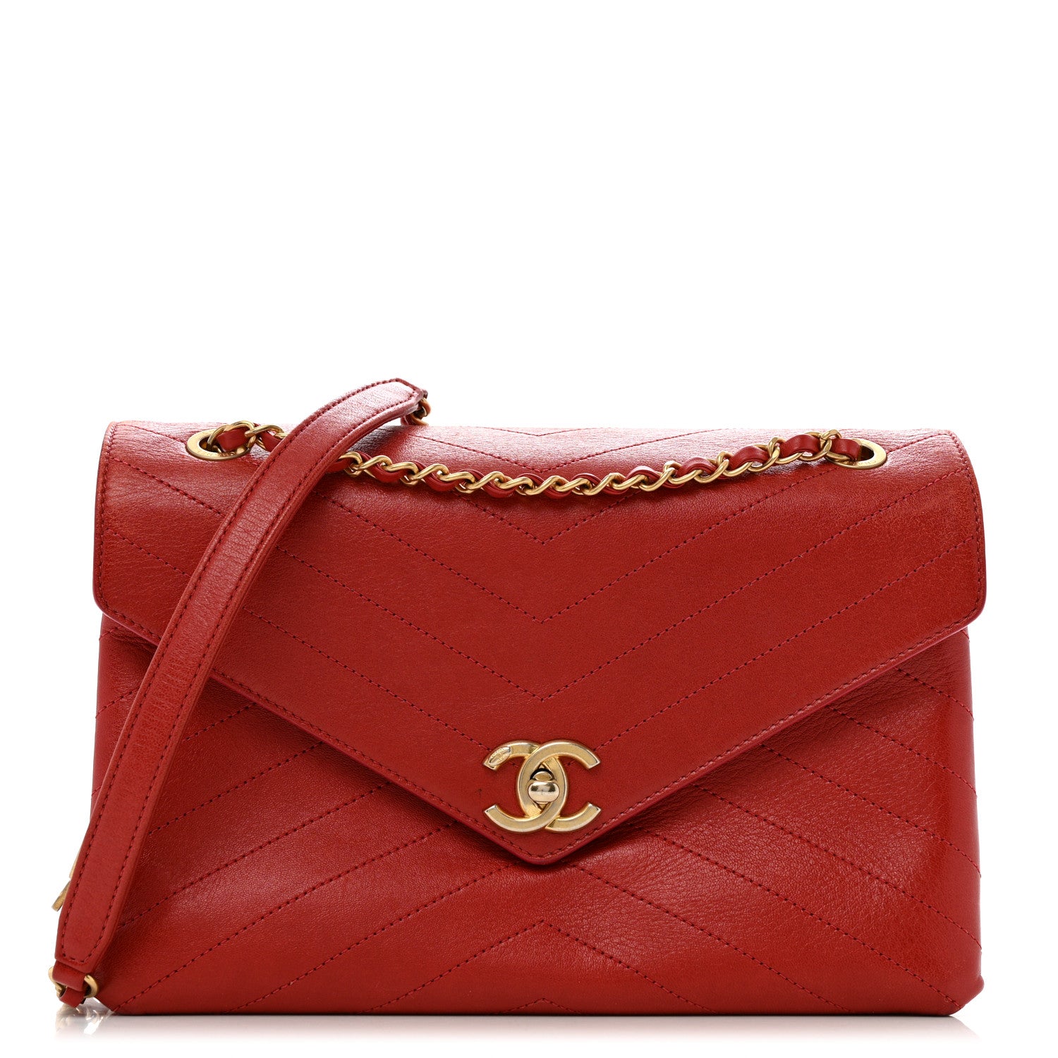 Chanel Lambskin Chevron Stitched Medium Envelope Flap Red 1 of 14