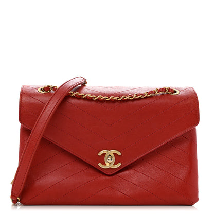 Chanel Lambskin Chevron Stitched Medium Envelope Flap Red 1 of 14