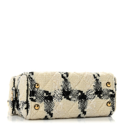 Chanel Tweed Quilted Mini Chanel 25 Handbag White Ecru Black 4 of 10