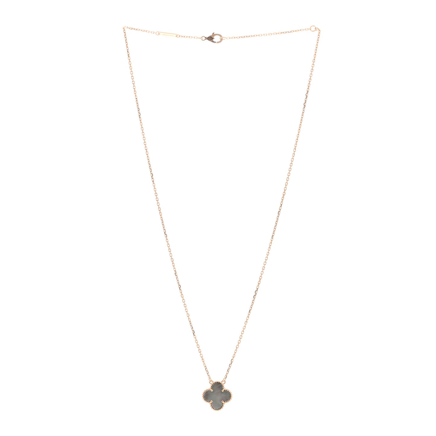 18K Rose Gold Gray Mother of Pearl Vintage Alhambra Pendant Necklace