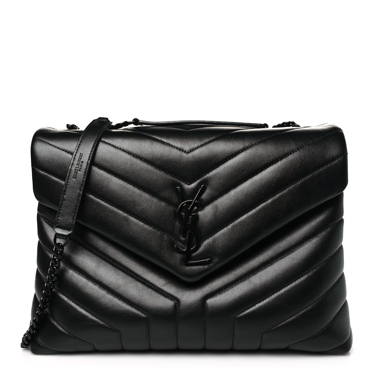 Calfskin Y Quilted Monogram Monochrome Medium Loulou Chain Satchel Black