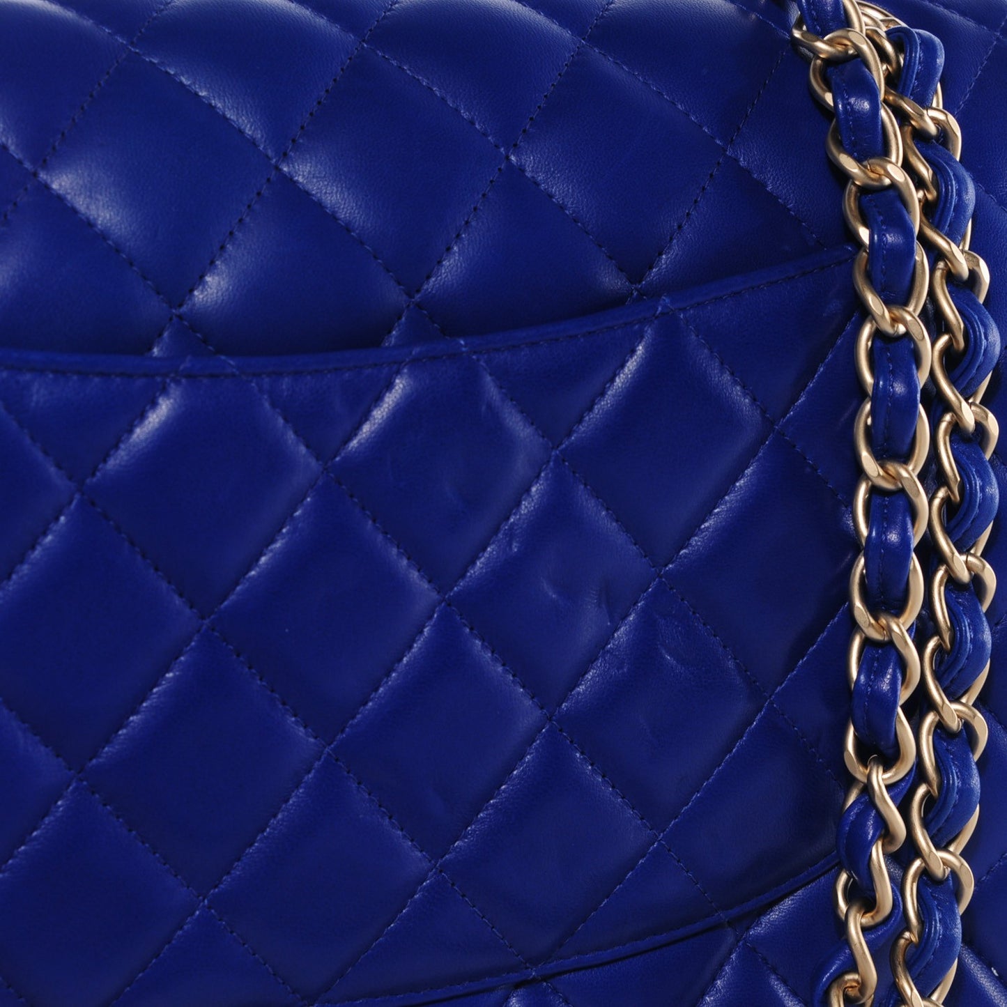 Lambskin Quilted Jumbo Double Flap Dark Blue