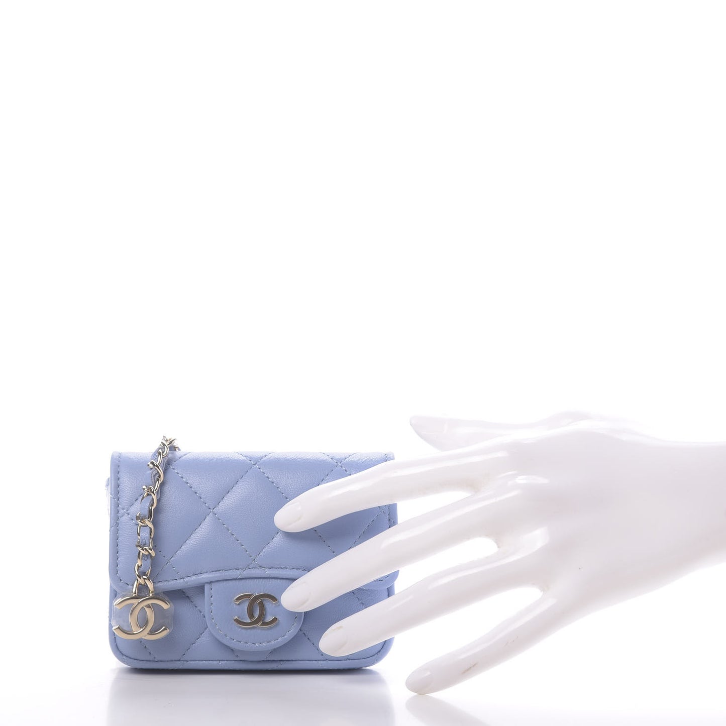Lambskin Quilted Chain Belt Bag Blue