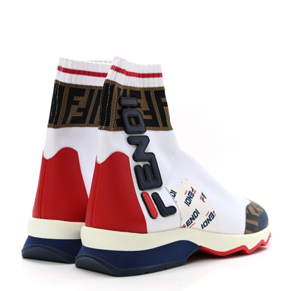 Fendi X FILA Stretch Knit Calfskin Mania Sock Sneakers 36 White Indaco Fiamma Tobacco Black 4 of 7