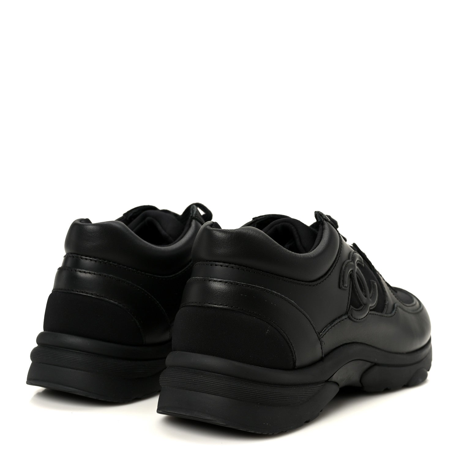 Chanel Lambskin Fabric CC Sneakers 39 Black 5 of 10