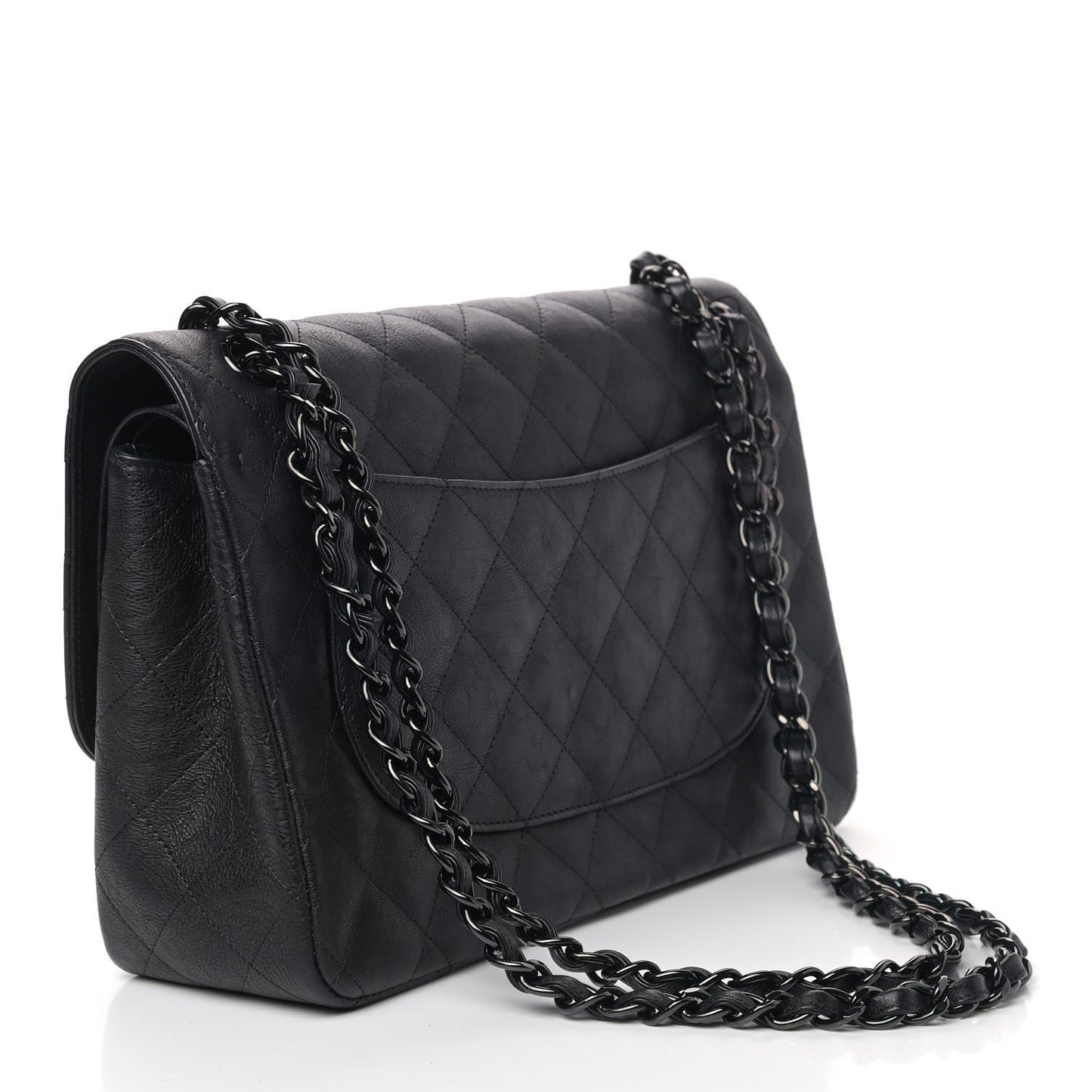 Crumpled Calfskin Quilted Jumbo Double Flap So Black