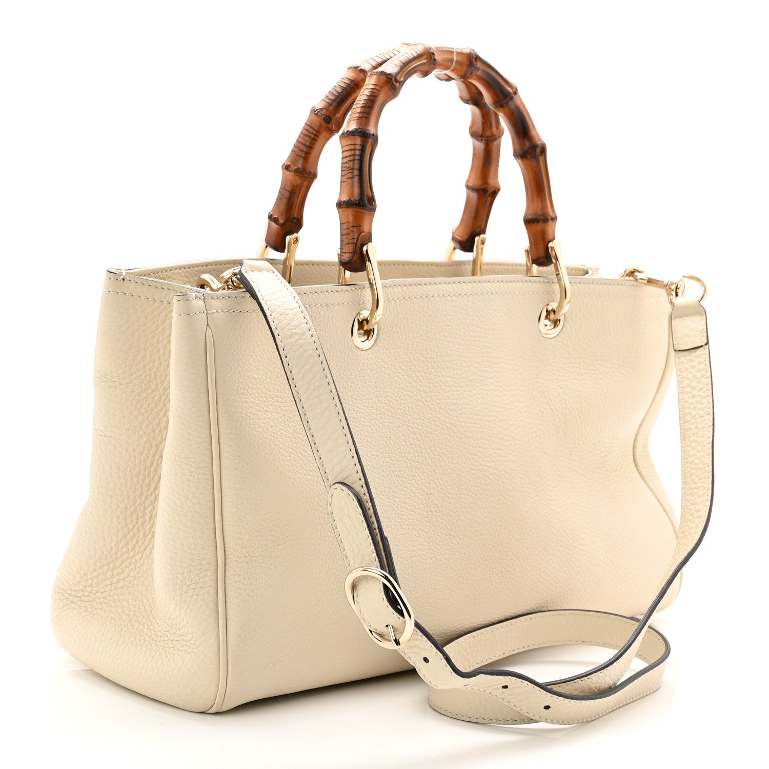 Gucci Pebbled Calfskin Medium Bamboo Shopper Tote Off White 4 of 19