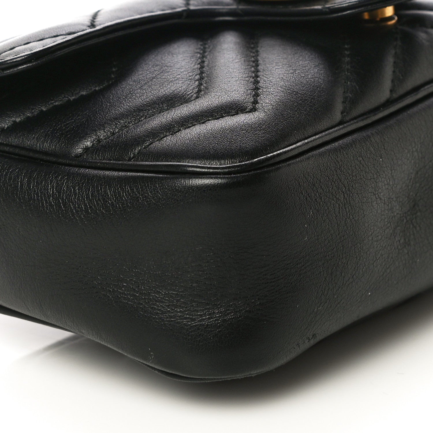 Gucci Calfskin Matelasse Super Mini GG Marmont Shoulder Bag Black 9 of 11