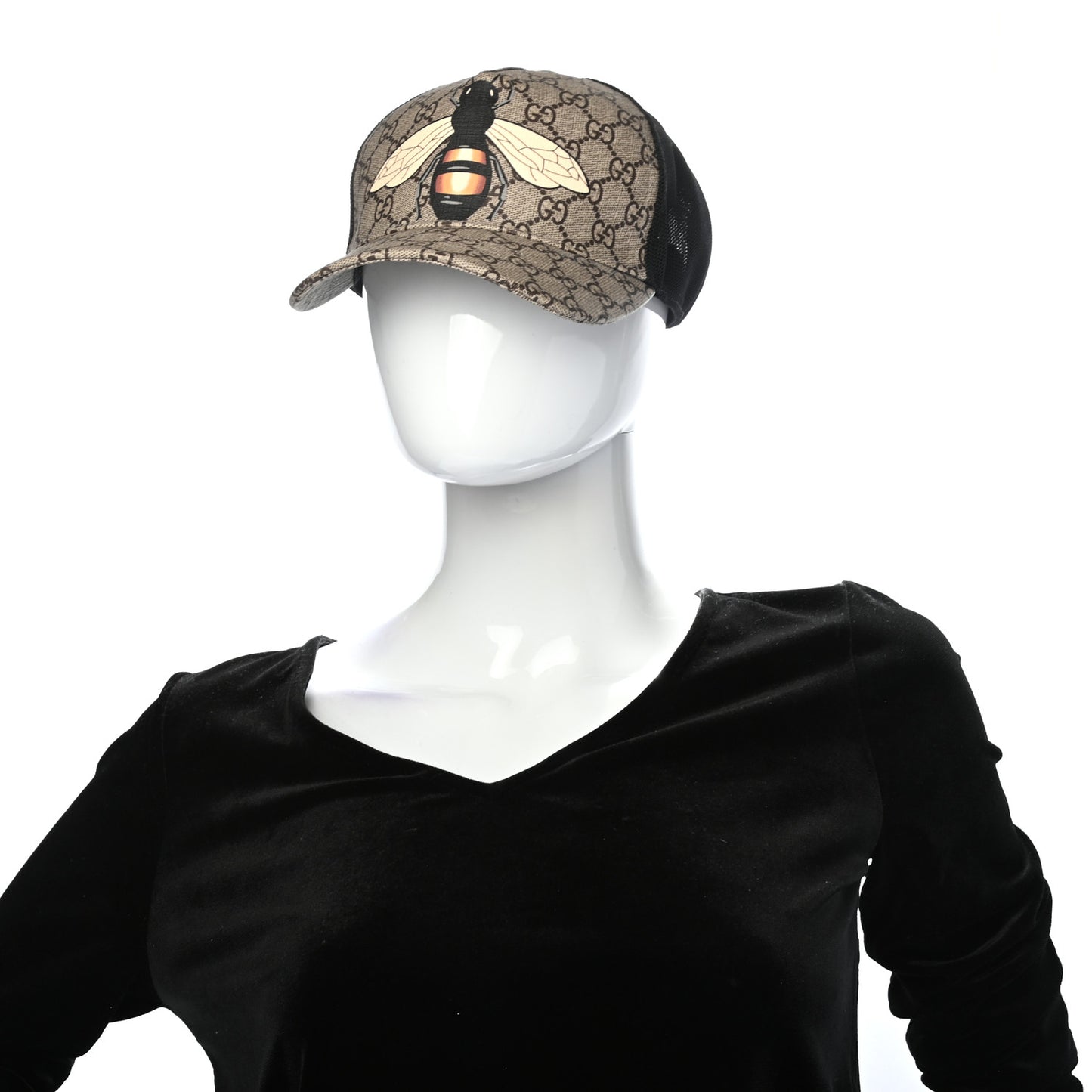 GG Supreme Monogram Bee Print Baseball Hat M Beige