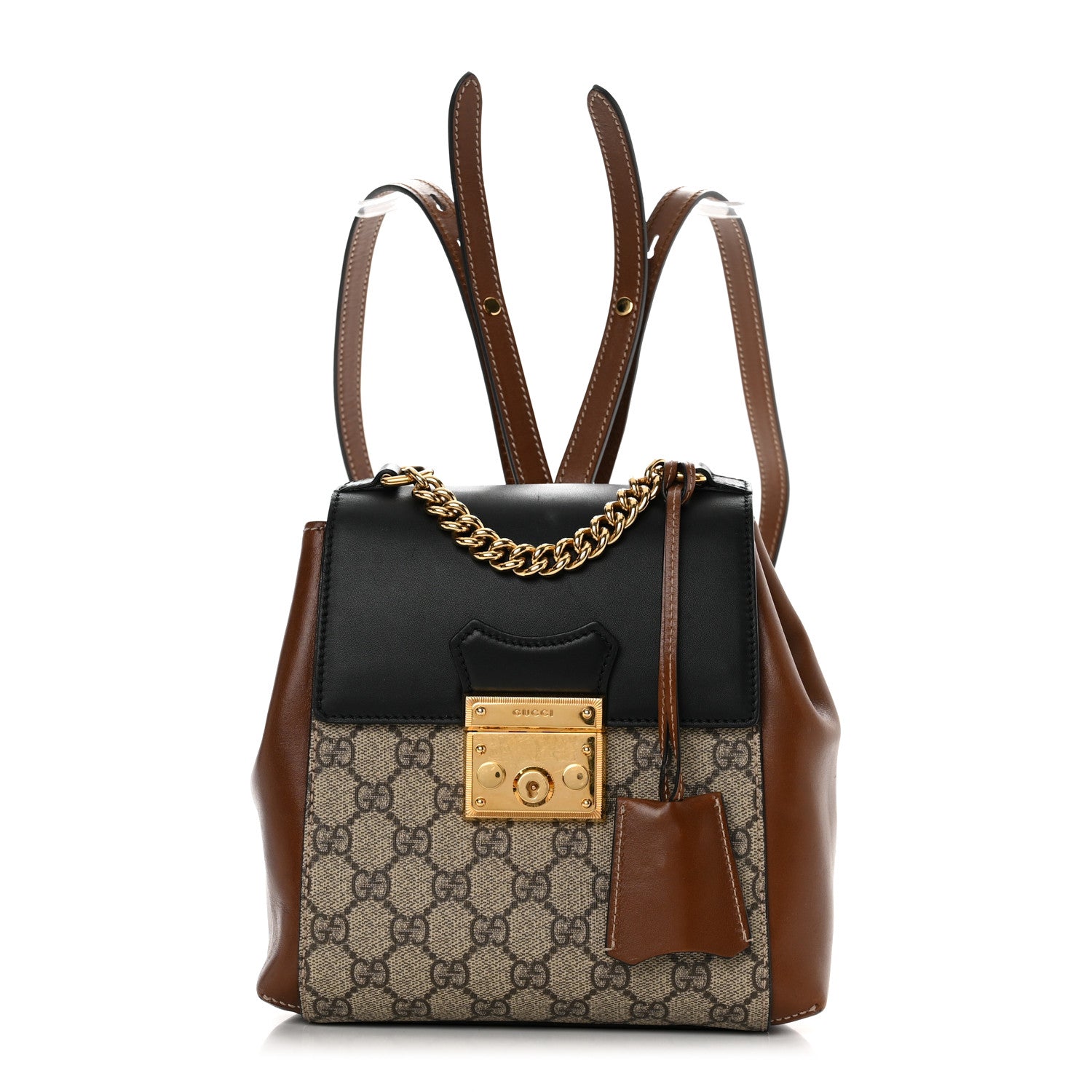 Gucci GG Supreme Monogram Calfskin Padlock Backpack Beige Cuir Black 1 of 10