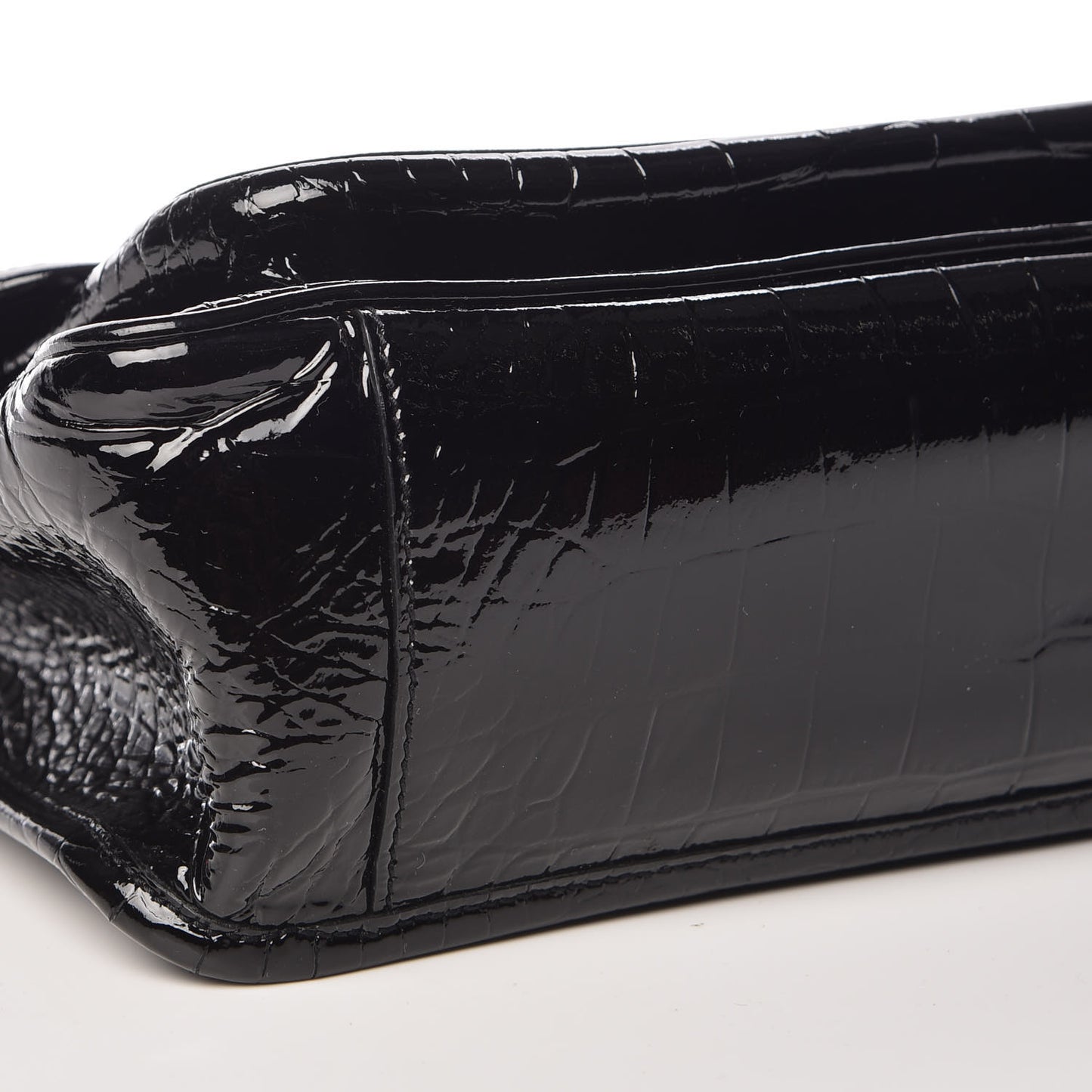 Patent Crocodile Embossed Lambskin Monogram Medium Niki Chain Satchel Black