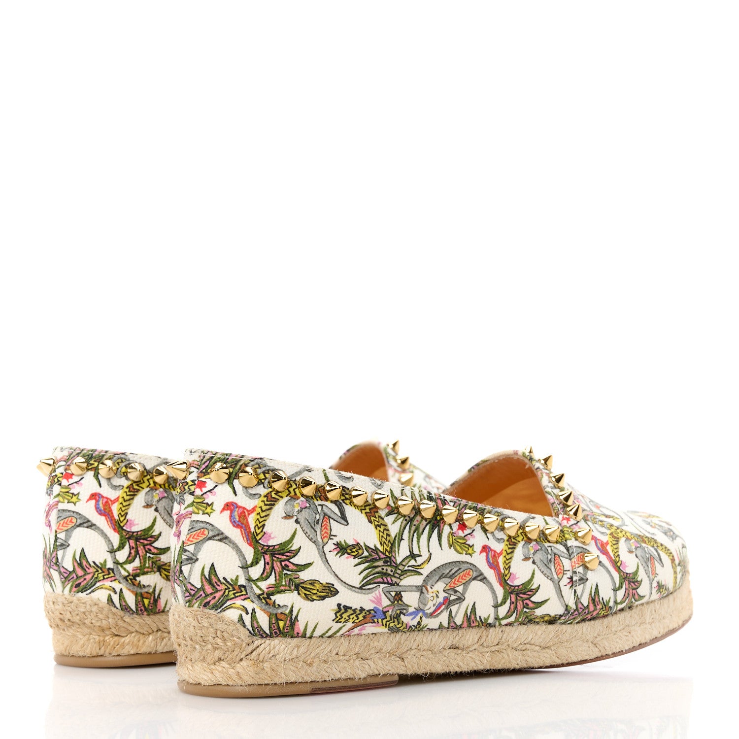 Christian Louboutin Canvas Loubi Jungle Print Ares Spikes Flat Espadrilles 36 Ivory Gold 4 of 8