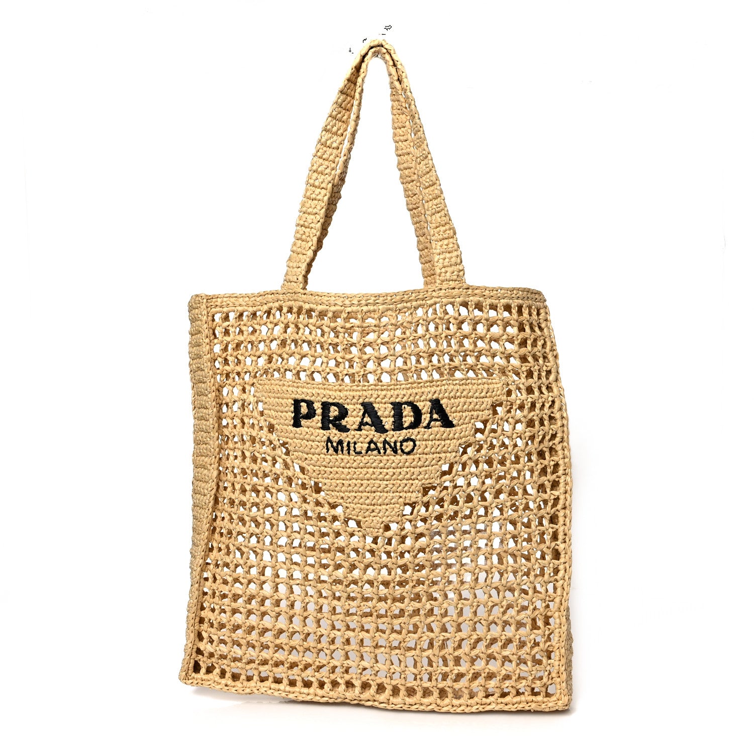 Prada Yarn Raffia Effect Crochet Logo Embroidered Tote Bag Naturale 1 of 9