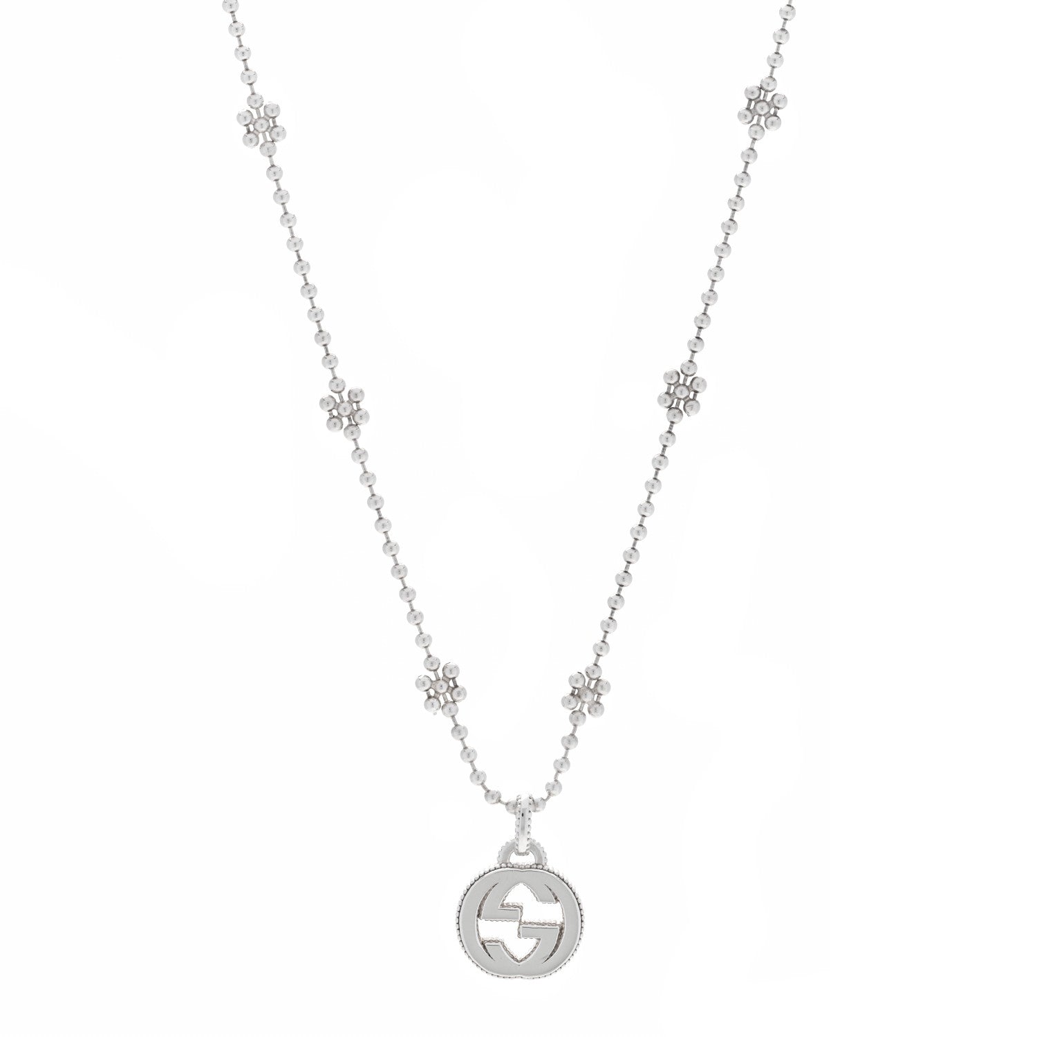 Gucci Sterling Silver Interlocking G Beaded Cluster Pendant Necklace 1 of 6