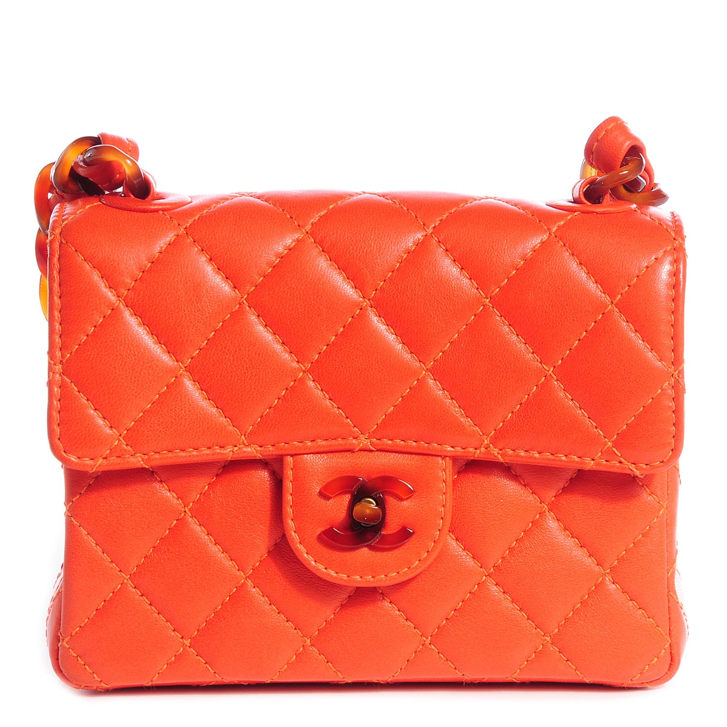 Chanel Lambskin Tortoise Chain Mini Square Flap Orange 1 of 10
