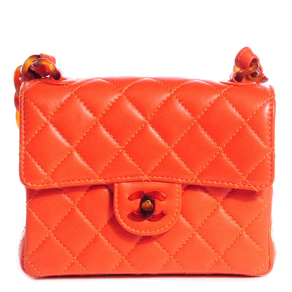 Chanel Lambskin Tortoise Chain Mini Square Flap Orange 1 of 10