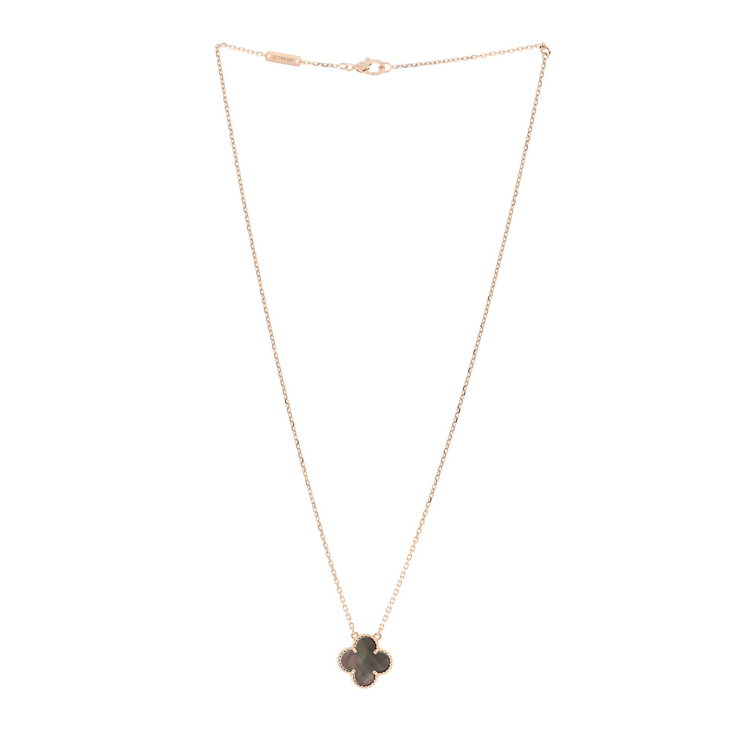 18K Rose Gold Gray Mother of Pearl Vintage Alhambra Pendant Necklace