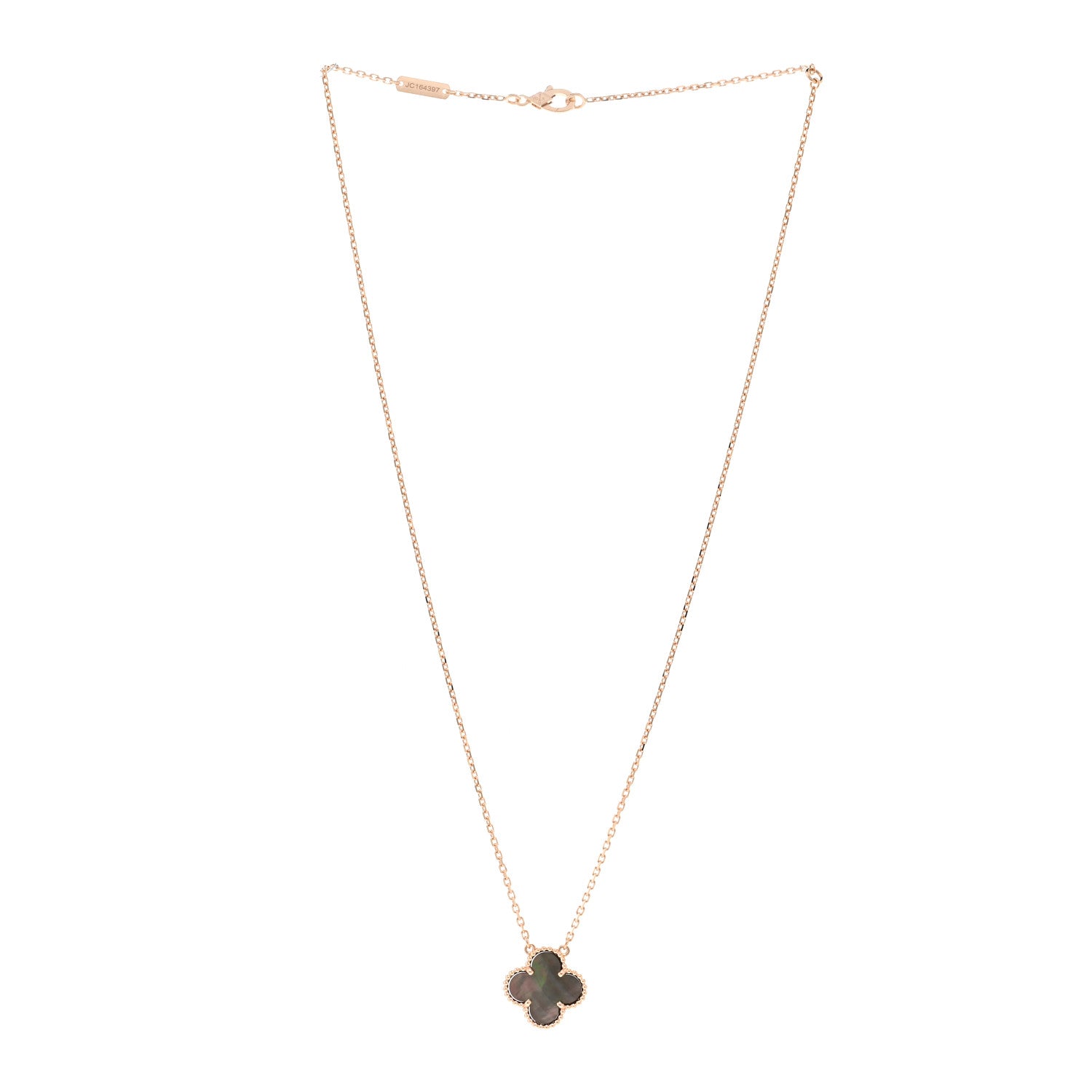Van Cleef & Arpels 18K Rose Gold Gray Mother of Pearl Vintage Alhambra Pendant Necklace 3 of 5