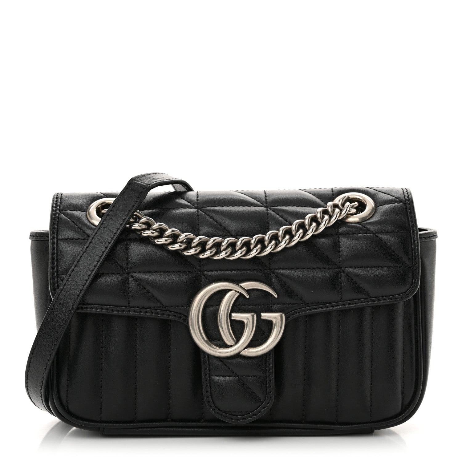 Gucci Calfskin Matelasse Aria Mini GG Marmont Shoulder Bag Black 1 of 14