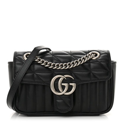 Gucci Calfskin Matelasse Aria Mini GG Marmont Shoulder Bag Black 1 of 14