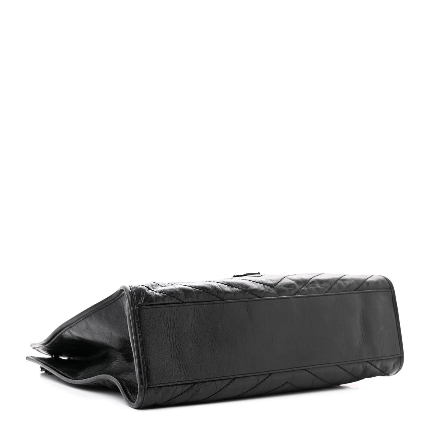 Crinkled Calfskin Matelasse Monogram Large Niki Shopper Tote Black