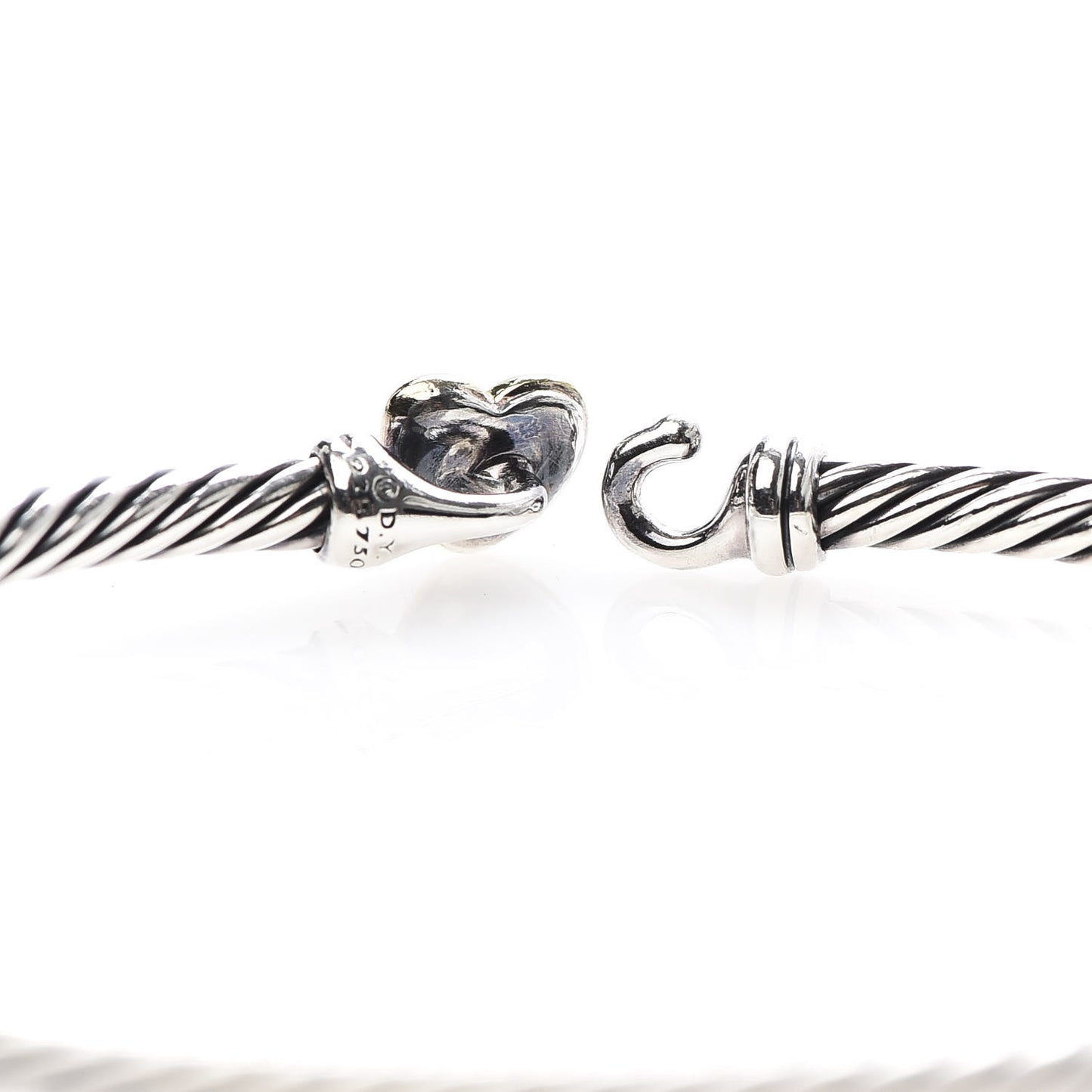 Sterling Silver 18K Yellow Gold 3mm Cable Collectibles Heart Bracelet