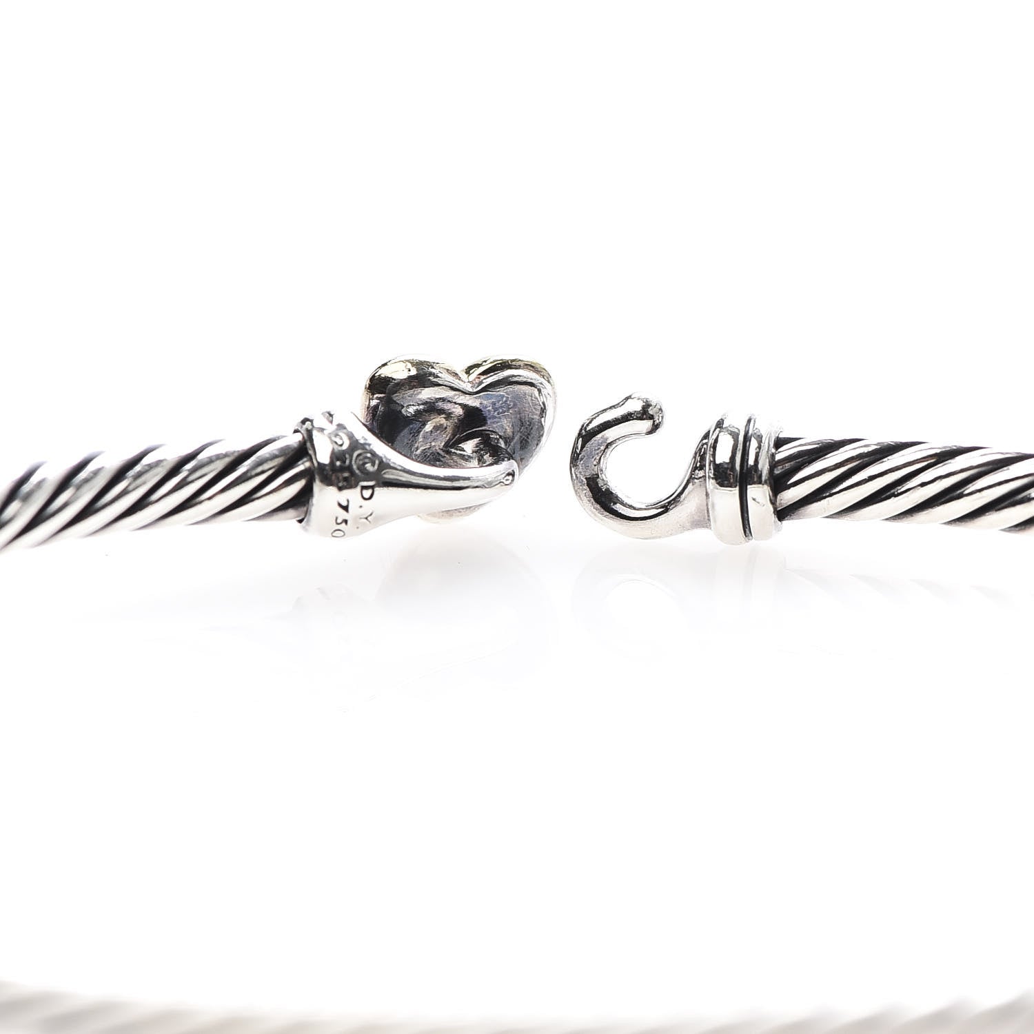 David Yurman Sterling Silver 18K Yellow Gold 3mm Cable Collectibles Heart Bracelet 5 of 5