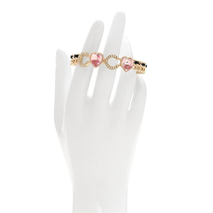 Chanel Crystal Pearl Coco Heart Chain Cuff Bracelet M Pink 2 of 5