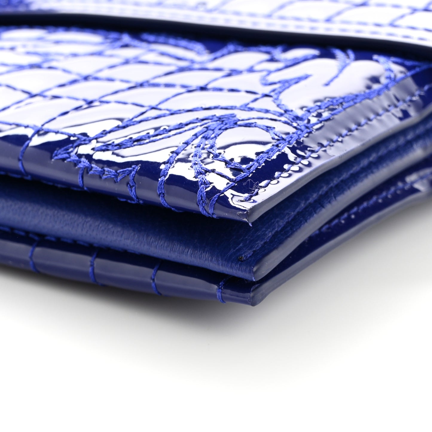 Patent Barocco Quilted Vanitas Chain Pouch Poison Blue