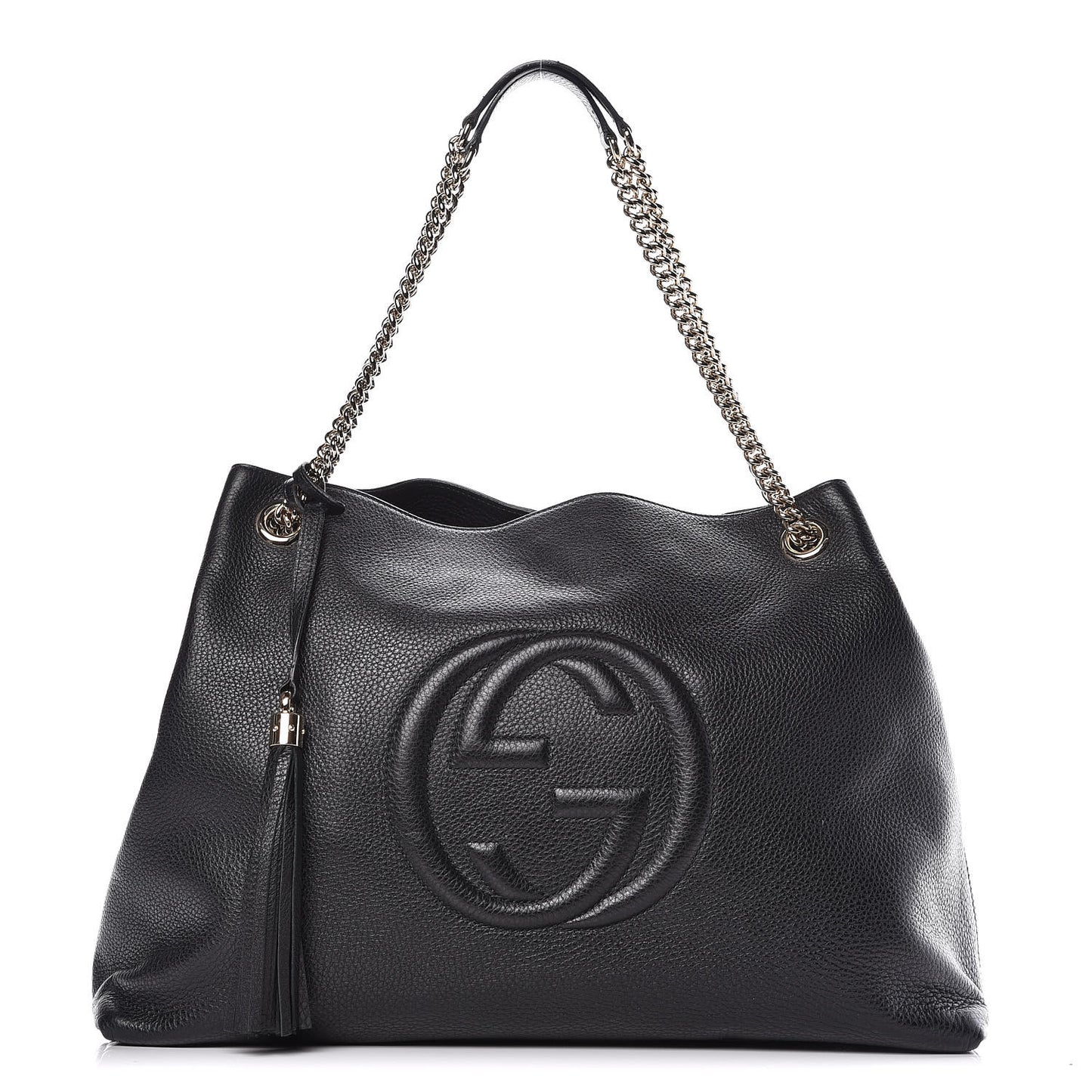 Pebbled Calfskin Large Soho Chain Shoulder Bag Black