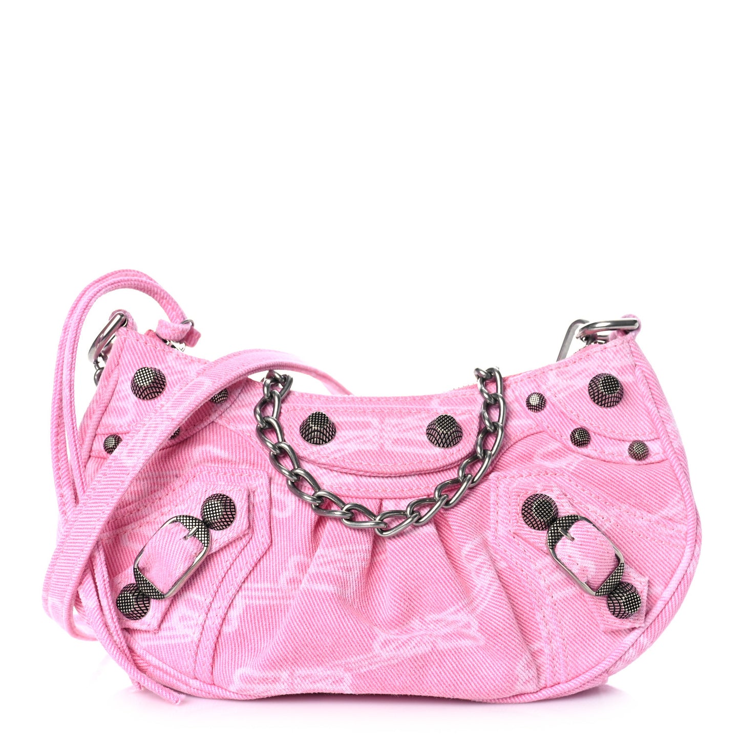 Washed Denim BB Monogram Le Cagole Mini Purse With Chain Pink