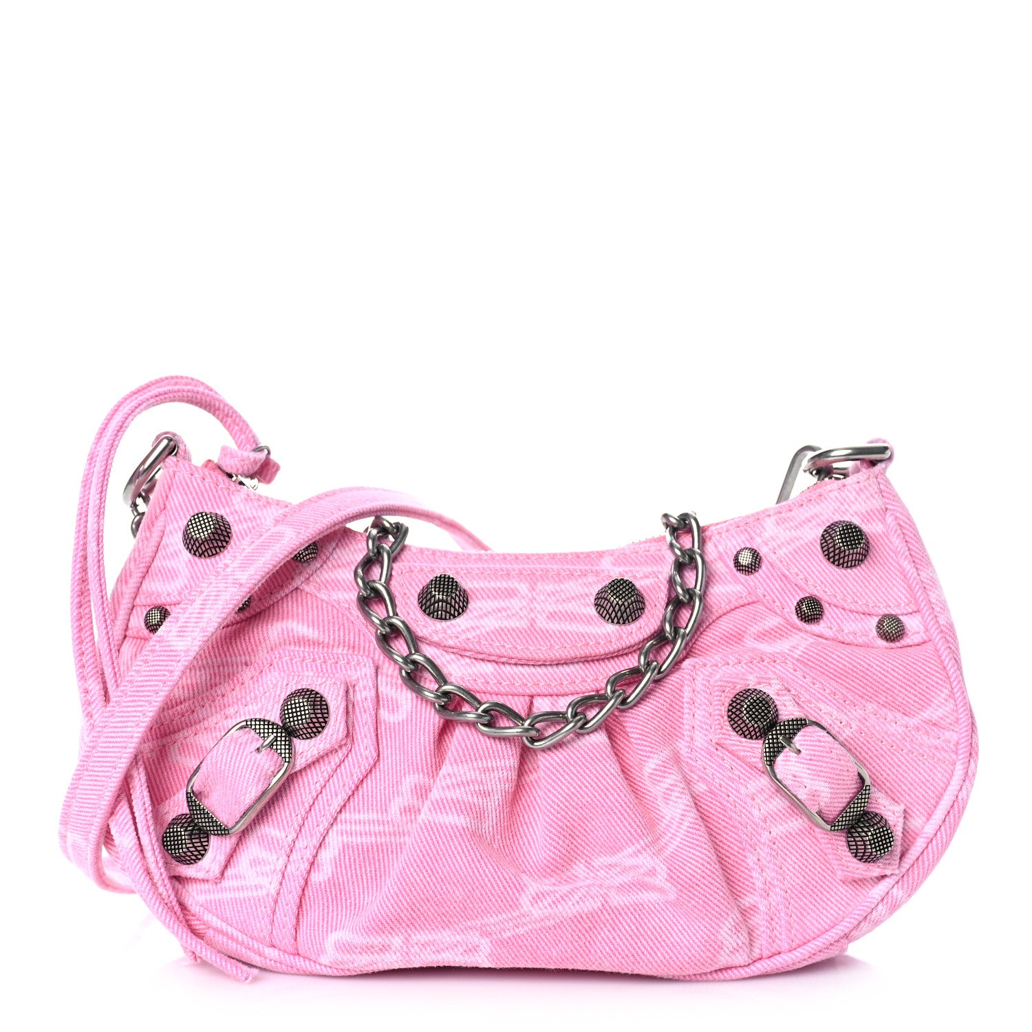 Balenciaga Washed Denim BB Monogram Le Cagole Mini Purse With Chain Pink 1 of 8