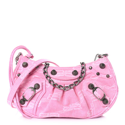 Balenciaga Washed Denim BB Monogram Le Cagole Mini Purse With Chain Pink 1 of 8