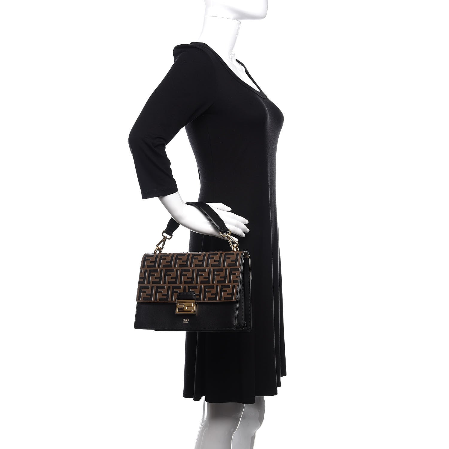 Fendi Vitello Liberty Bi-Color FF 1974 Embossed Kan U Shoulder Bag Black Maya 3 of 11