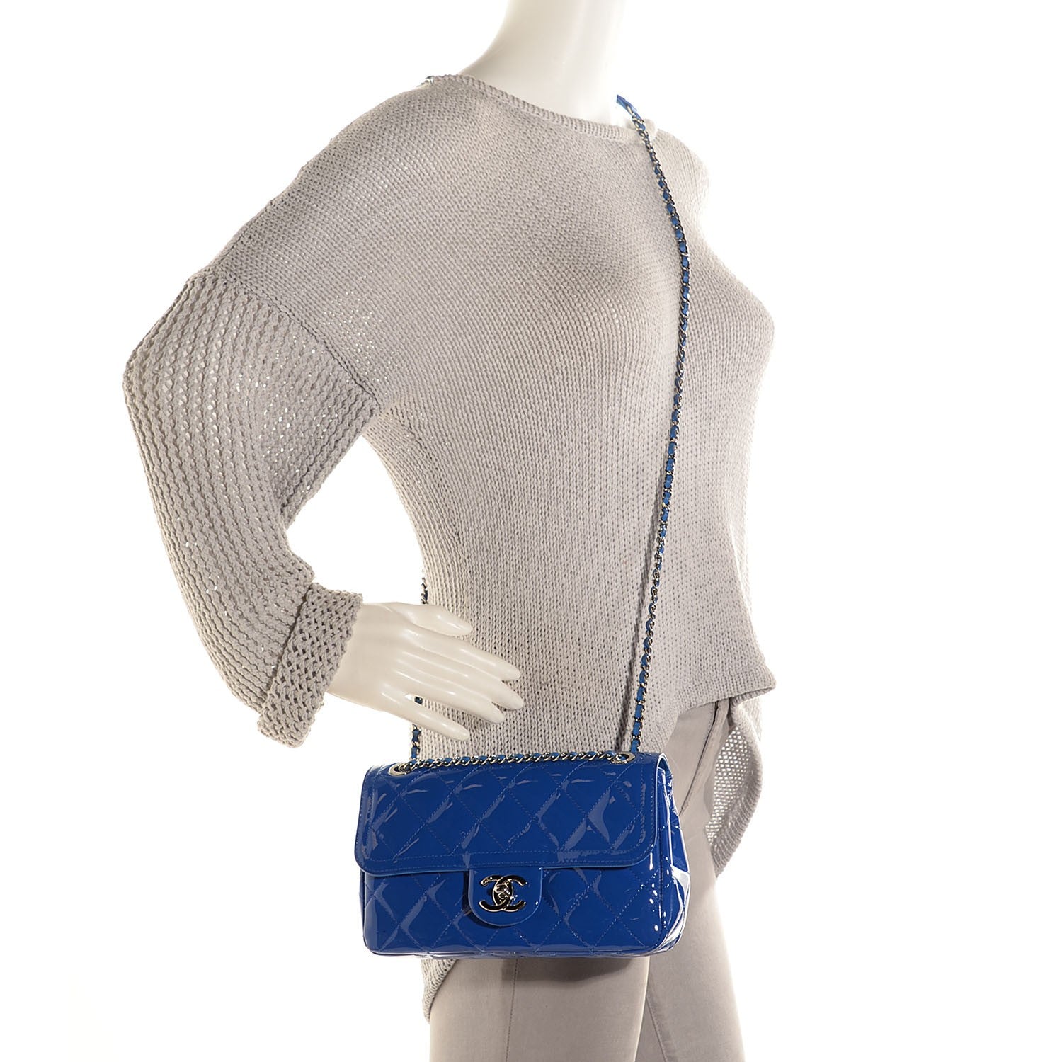 Chanel Patent Quilted Small Coco Shine Flap Blue 2 of 9