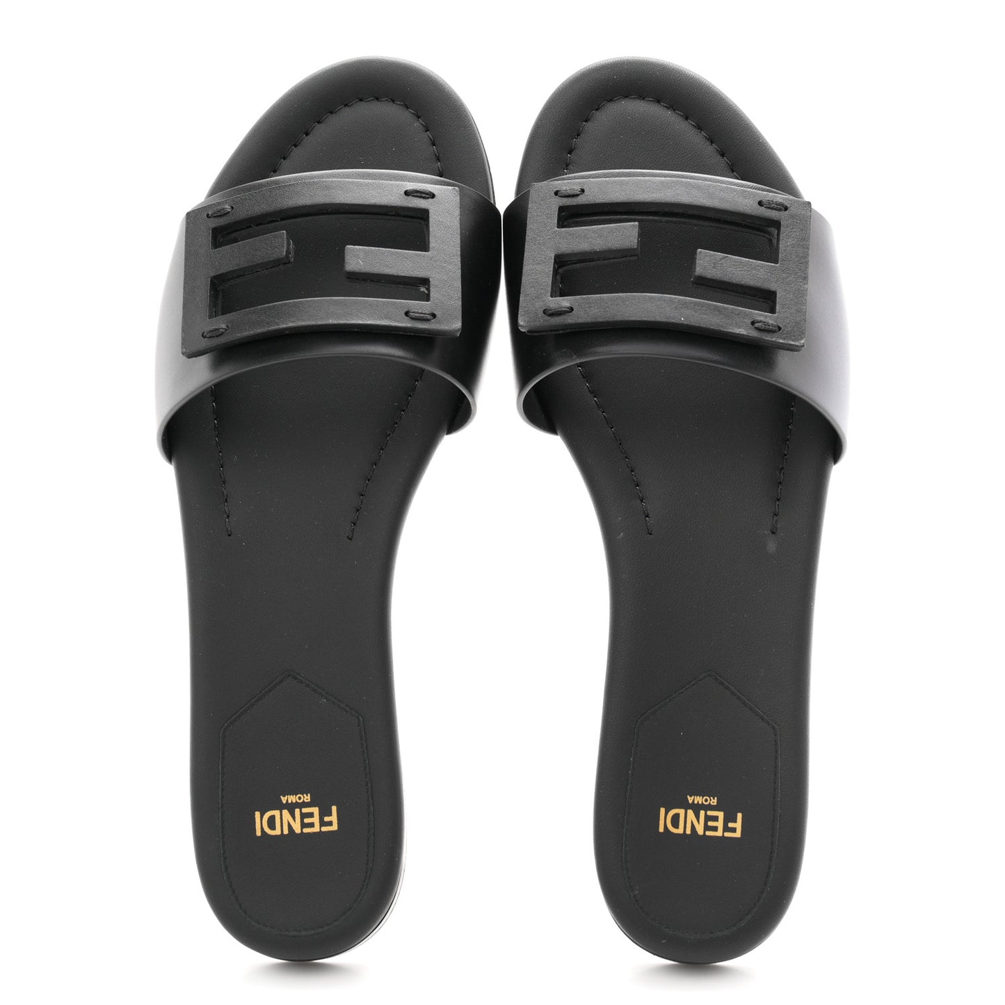 Vitello Cuoio Baguette Flat Slide Sandals 37 Black