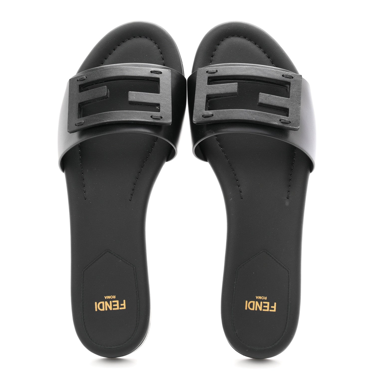 Fendi Vitello Cuoio Baguette Flat Slide Sandals 37 Black 2 of 9