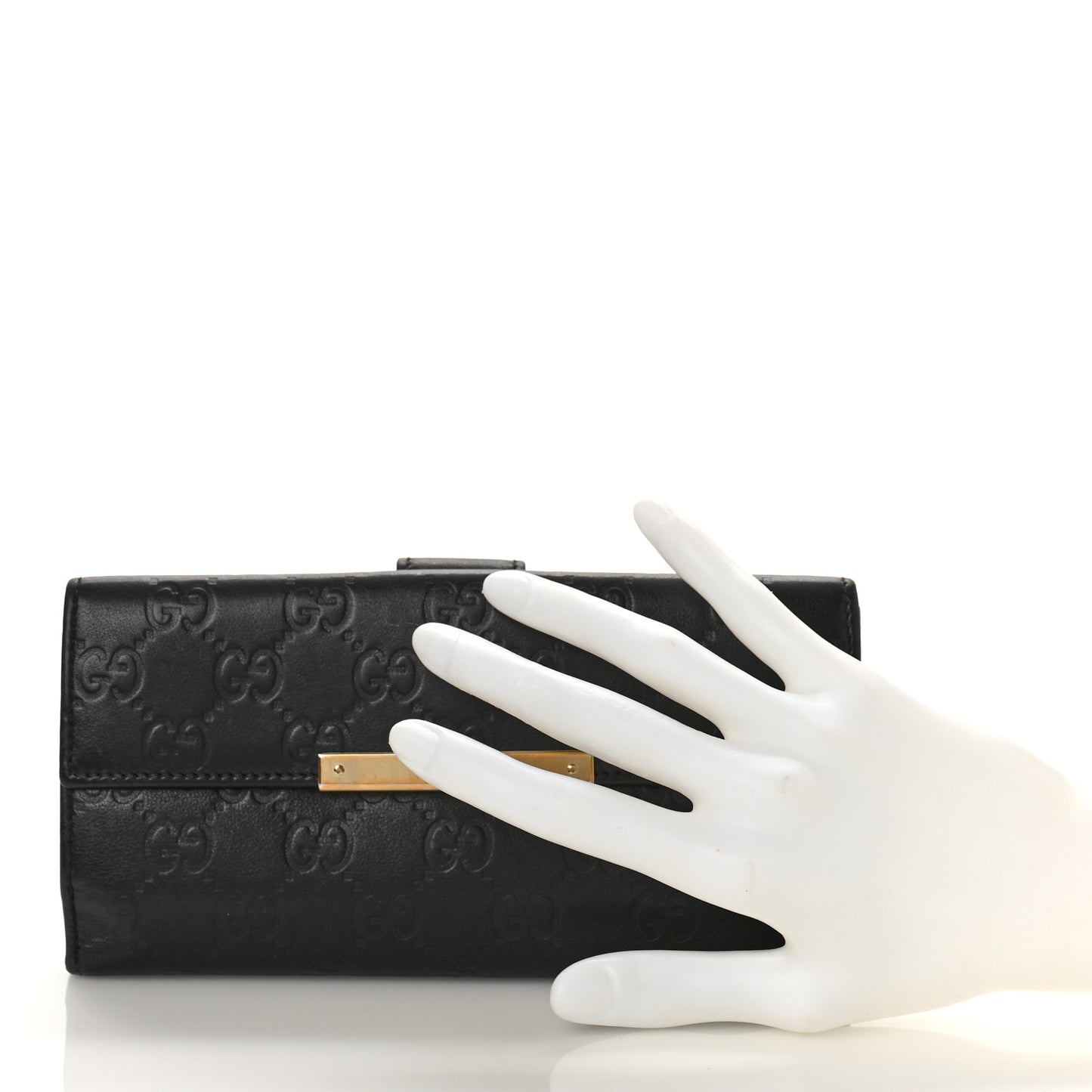 Guccissima Margaux Calfskin Metal Bar Continental Flap Wallet Black