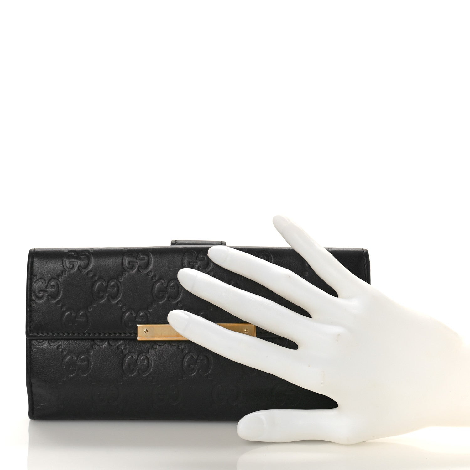 Gucci Guccissima Margaux Calfskin Metal Bar Continental Flap Wallet Black 2 of 13