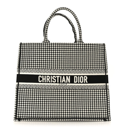 Christian Dior Canvas Houndstooth Embroidered Large Book Tote Black White 1 of 9