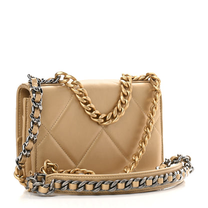 Chanel Metallic Goatskin Quilted Chanel 19 Wallet On Chain WOC Gold 2 of 10