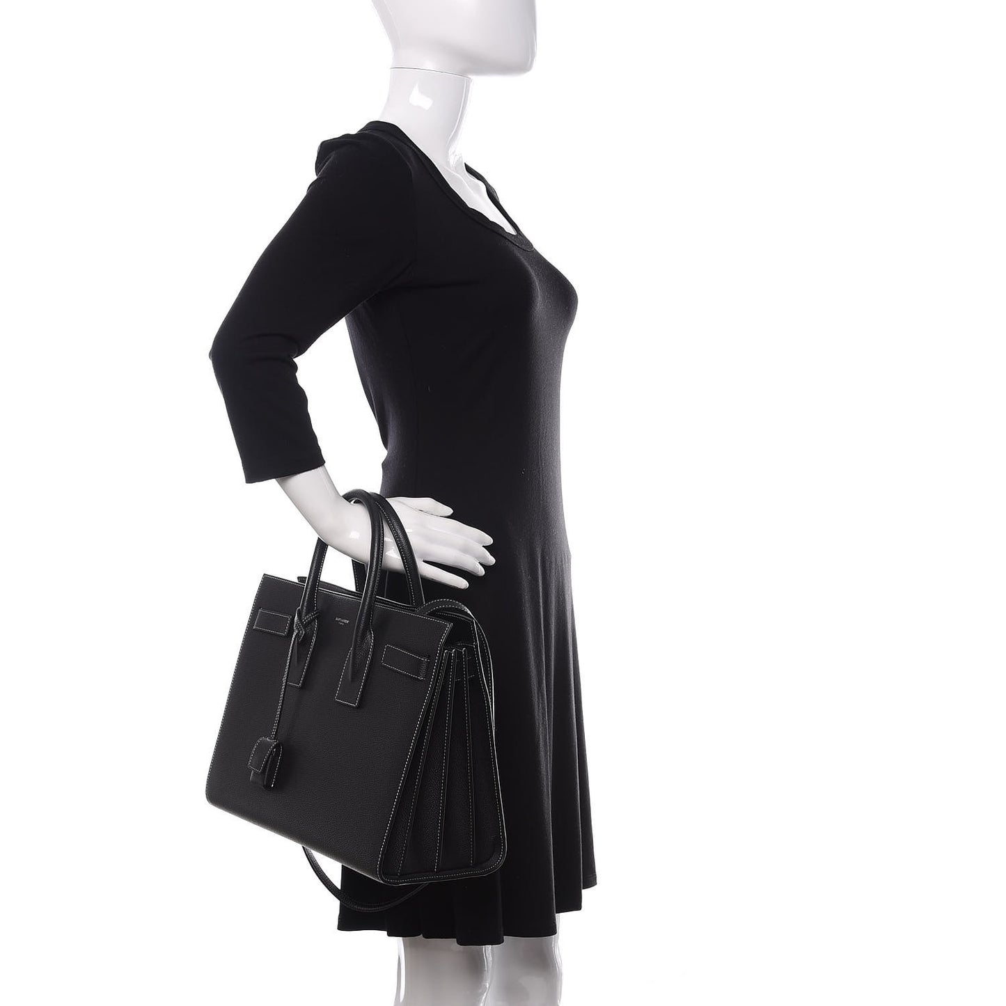 Grained Calfskin Topstitch Small Sac De Jour Black Porcelain