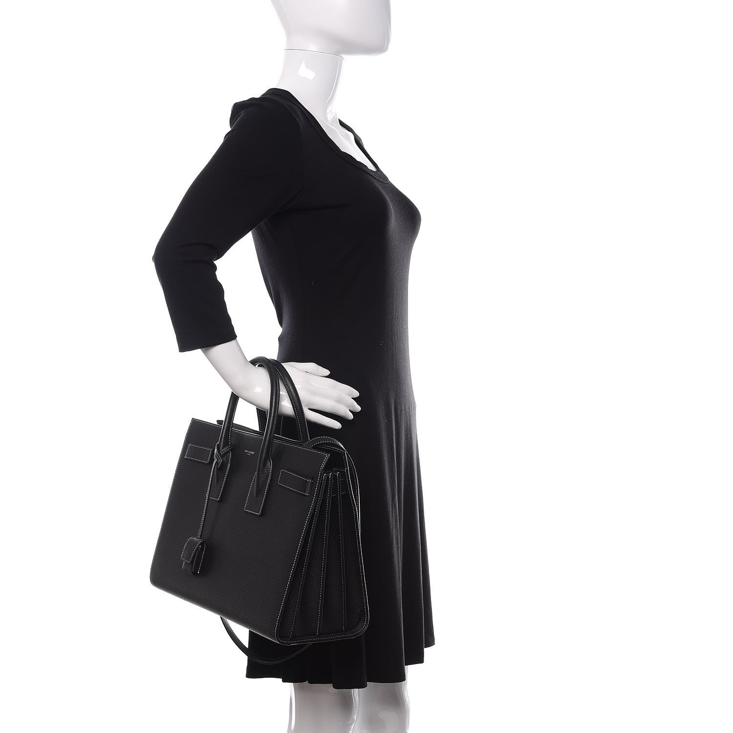 Saint Laurent Grained Calfskin Topstitch Small Sac De Jour Black Porcelain 2 of 11