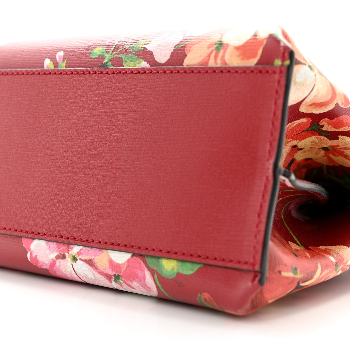 Shangai Calfskin Blooms Print Small Bamboo Daily Top Handle Bag Romantic Cerise Multicolor