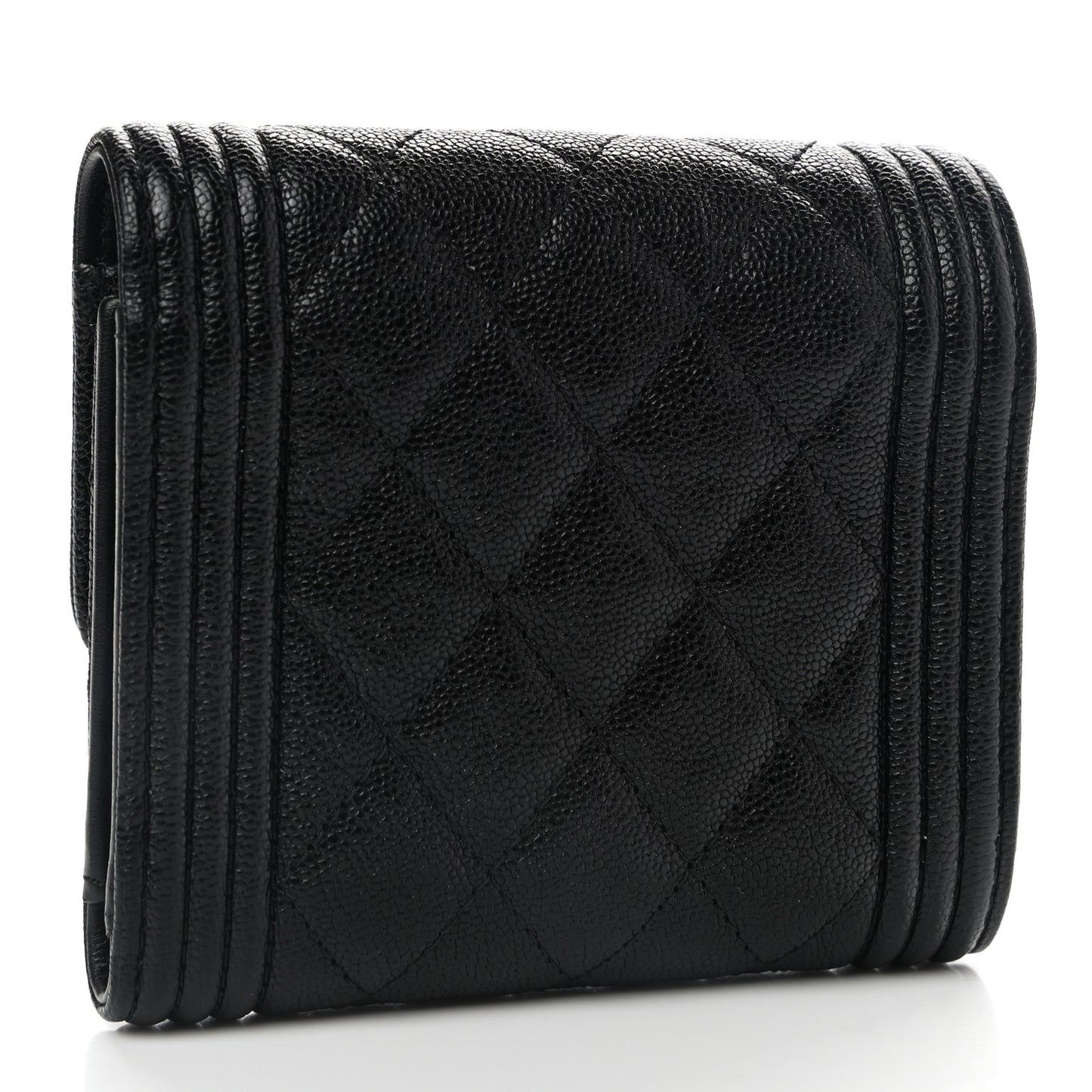 Caviar Quilted Compact Boy Wallet Black