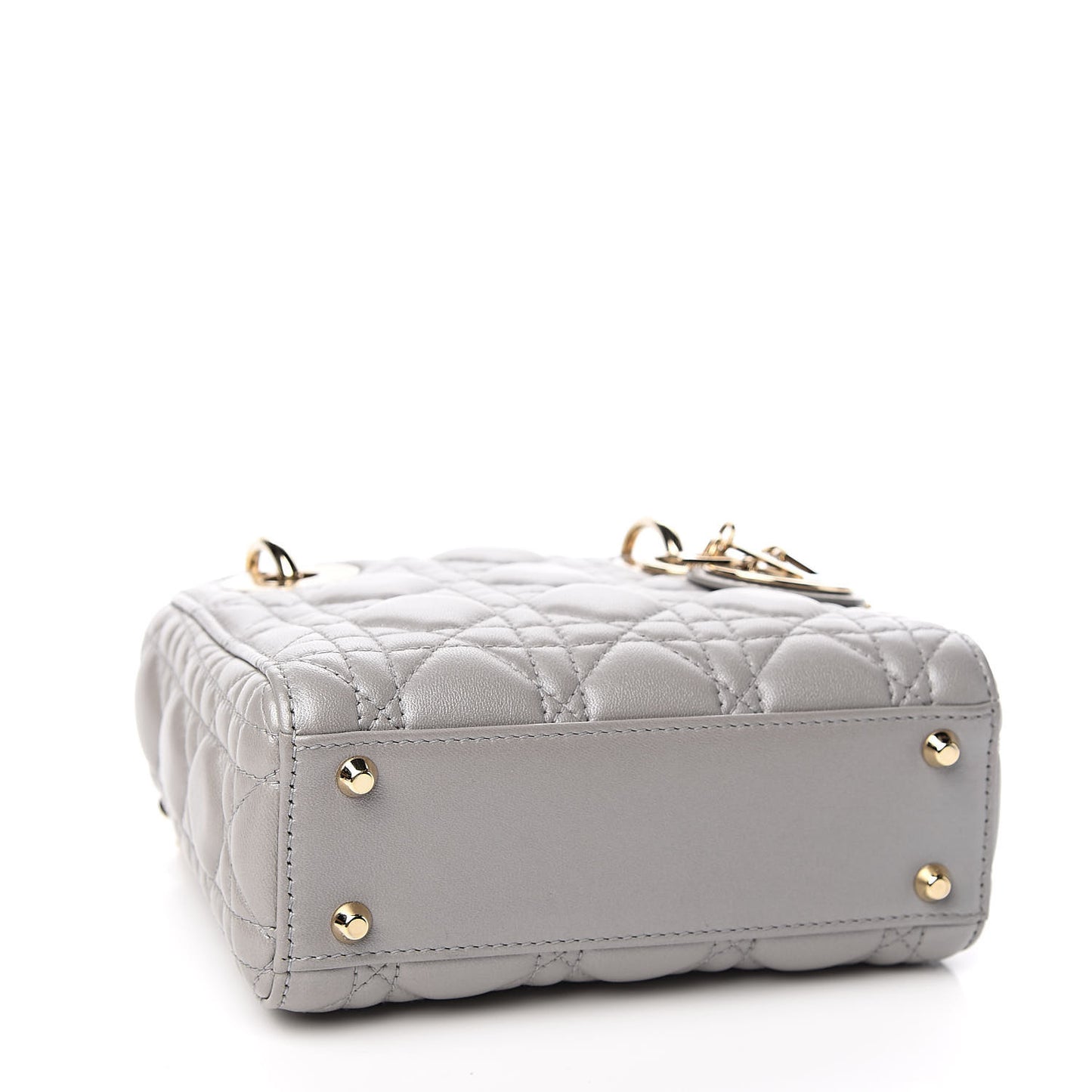 Metallic Lambskin Cannage Mini Lady Dior Grey